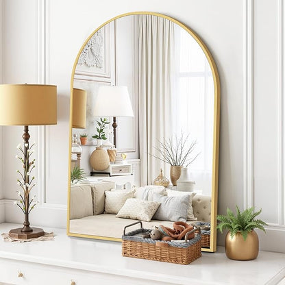 Arched Wall Mirror 38x26 Inch Gold Bathroom Vanity Mirror with Metal Frame, Modern Arch Mirror for Bedroom, Living Room, Entryway, Wall Mounted Decorative Mirror