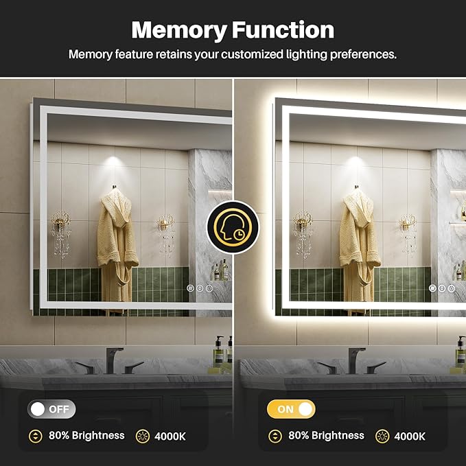 Briivue 66x36 Inch LED Bathroom Mirror with Lights, Backlit & Front Lit, Anti-Fog Lighted Bathroom Vanity Mirror for Wall, Memory Function, Dimmable, HD Tempered Glass, Shatter-Proof