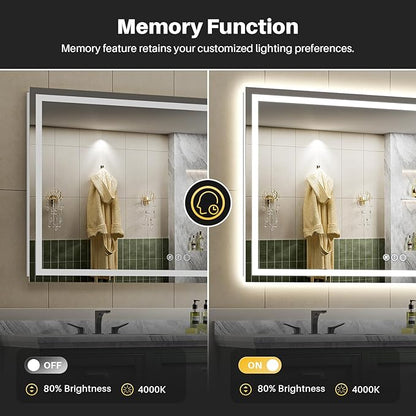 Briivue 68x38 Inch LED Bathroom Mirror with Lights, Backlit & Front Lit, Anti-Fog Lighted Bathroom Vanity Mirror for Wall, Memory Function, Dimmable, HD Tempered Glass, Shatter-Proof