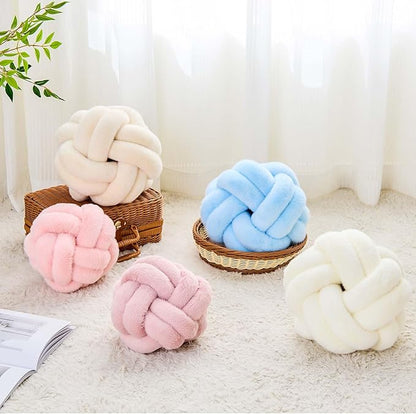Knot Pillow Ball, Soft Home Decorative Throw Pillows Cushion, Round Changeability Knotted Pillows, Modern Home Handmade Cushions for Bedroom, Sofa, Couch (8 Inch, Ivory)
