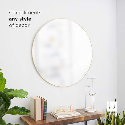 Umbra Hubba Round Wall Mirror with Metallic Frame, Modern Style for Bathroom, Entryway, Living Room and More, 34-Inch, Brass