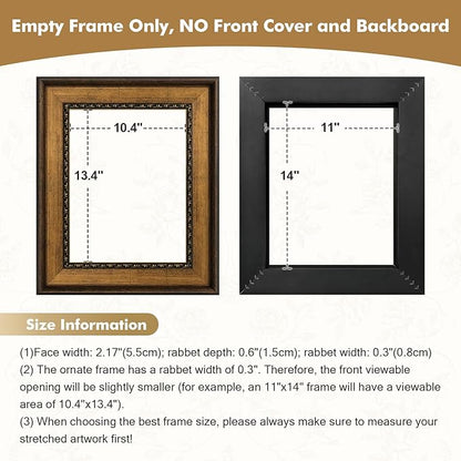 Antique Frame for 8x10 Canvas Paintings, No Front & Back, 2.2" Wide Vintage Picture Frames For Baroque Victorian Wall Art Prints Class Artwork Designer, Home Office Gallery Decor (Bronze Gold)