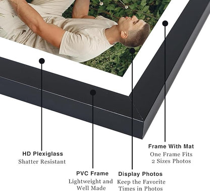JCJMY 12 Packs 8x8 Picture Frames, Display 5x5 with Mat or 8x8 without Mat, Square 8 by 8 Frames Bulk Set of 12 Collage Wall Decor Photo Frames Set for Wall and Tabletop, Black