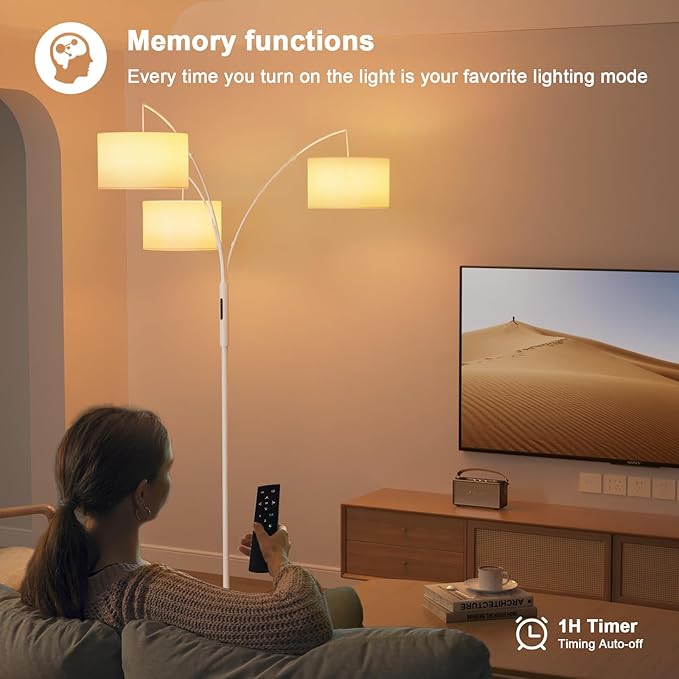 SIBRILLE 36W Dimmable Floor Lamp - 3 Lights Arc Floor Lamps Standing Lamp with Remote & Touch Control, Tall Lamp for Living Room Corner, Bedroom, Office