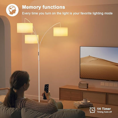 SIBRILLE 36W Dimmable Floor Lamp - 3 Lights Arc Floor Lamps Standing Lamp with Remote & Touch Control, Tall Lamp for Living Room Corner, Bedroom, Office