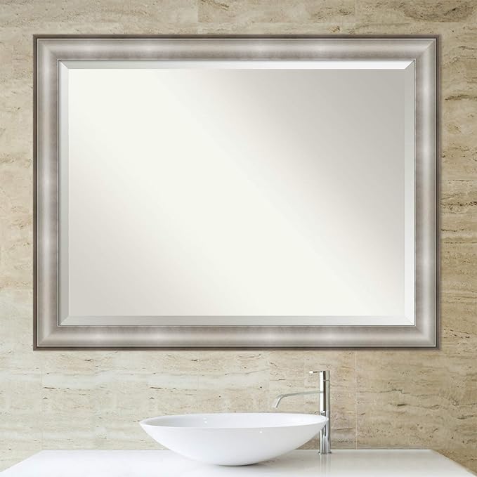 Amanti Art Silver Bathroom Mirror for Over Sink, 35x45 Imperial Silver Rectangle Vanity Mirror, X-Large Traditional Frame, Hangs Horizonally and Vertically, Bathroom Wall Decor, Beveled Edge