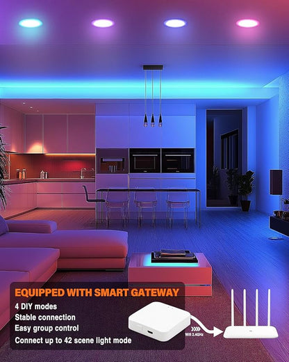12Pack 6Inch Smart LED RGB Recessed Lighting ,Color Changing Canless Downlight,2700K-6500K, 2.4GHz Wi-Fi & Bluetooth,12W 2640lm,Works with Tuya App,Alexa & Google Assistant,Gateway Included