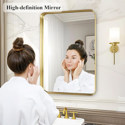 Fabuday Gold Bathroom Mirror - 32x24 Inch Over Sink Matte Metal Framed Mirrors Wall Mounted for Bathroom, Black Rectangle Vanity Mirror for Bedroom, Living Room, Entryway