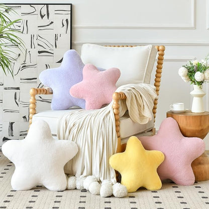 Star Pillow, Decorative Throw Pillows for Bed Couch, 19.6" Star Shaped Pillow Plush Floor Cushions Room Decor Pillow with Soft Faux Rabbit Fur for Sofa Bedroom Living Room