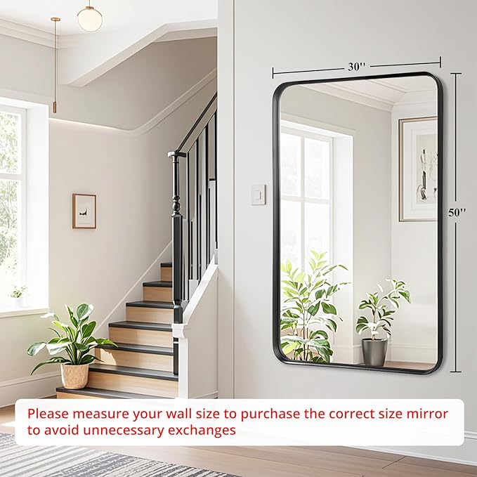 Fabuday Bathroom Wall Mirrors 30x50 Inch - Black Matte Frame Over Sink Rectangle Mirror for Bathroom, Restroom Big Vanity Mirror Wall Mounted for Bedroom, Farmhouse, Living Room, Entryway Decor