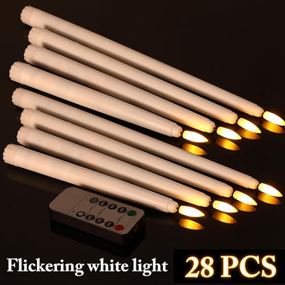 Rossesay 28 Pcs Flameless Taper Candles with Timer Remote 4 Sizes of 8.5", 9.6", 10.83", 12.8" LED Flickering Taper Candles Battery Operated for Valentine's Day Church Wedding Home Decor(White)