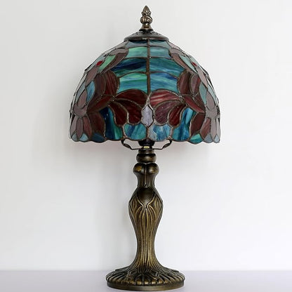 Tiffany Style Lamp Stained Glass Table Lamp 8 x 14.5 Mini Accent Light Lotus Design Small Decorative Bedside Memory Lamp