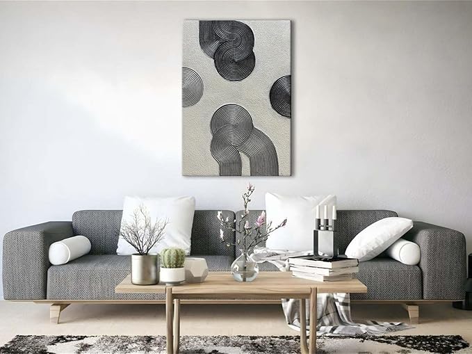 Slyart Grey and Black Abstract Textured Wall Art, Hand-Painted 3D Oil Paintings on Canvas Wall Art 40x28 inch Contemporary Art