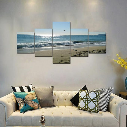Beach Wave Ocean Painting on Canvas 5 Piece Wall Art Modern Landscape Scenery Posters and Prints Pictures for Living Room Bedroom Gallery-wrapped Canvas Art Set Framed (50''W x 24''H)
