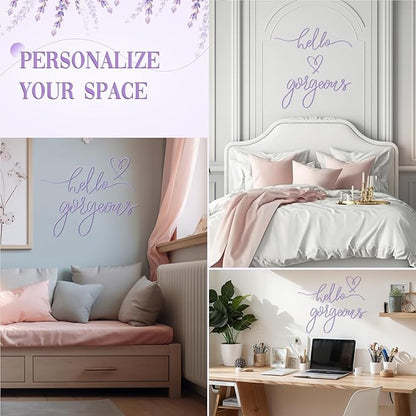 Hicarer Metal Hello Gorgeous Wall Art Minimalist Decor for Bedroom Bathroom Living Room Dressing Room Salon Office Home Decorations Easy to Install Wall Decor(Purple,Classic Style)