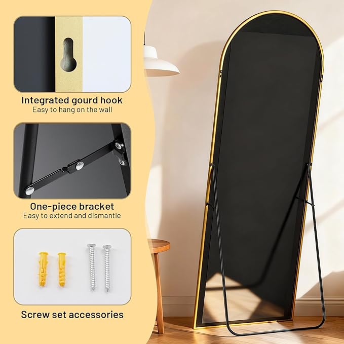 Simple Deluxe Arched Full Length Mirror, 56"×15" Large Floor Mirrors, for Wall Door Bedroom Bathroom Living Room (Gold)