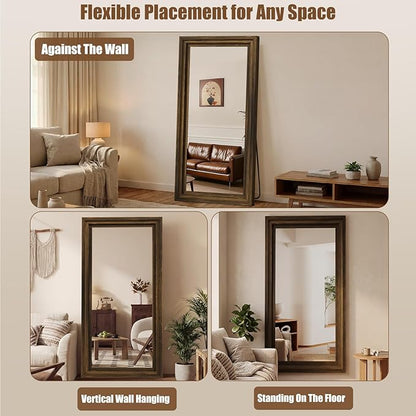 Full Length Mirror 71"x30", Large Solid Wood Frame Floor Mirror, Leaning Floor Mirror, Stable Frame, Shatterproof Glass, Modern Classic Style for Bedroom, Living Room, Entryway