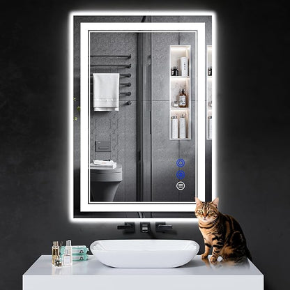 38"x26" LED Bathroom Mirror with Anti-Fog, Stepless Dimmable Lights, 3 Color Modes, Shatter-Proof Tempered Glass,Waterproof Design