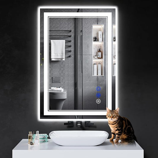 38"x26" LED Bathroom Mirror with Anti-Fog, Stepless Dimmable Lights, 3 Color Modes, Shatter-Proof Tempered Glass,Waterproof Design