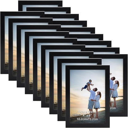 Hoikwo 18 Packs 4x6 Black Multi Plastic Picture Frames Set with Plastic Cover for Family Photos, Artwork, Light Weight Bulk 4 by 6 Frames Pack for Wall Hanging and Table, Stylish Picture Frames