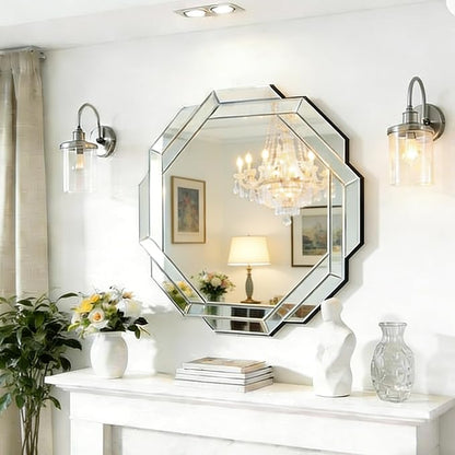 Chende 32" x 32" Large Wall Mirror for Elegant Living Room, Modern Decorative Mirror with Glass Beveled Edge for Wall, Foyer, Entryway, Fireplace, Bathroom
