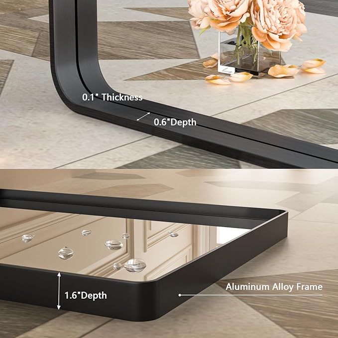 55x30 Inch Black Metal Framed Bathroom Mirror for Wall, Large Matte Black Bathroom Vanity Mirror,Rounded Rectangle Mirror,Anti-Rust,Tempered Glass (Horizontal/Vertical)