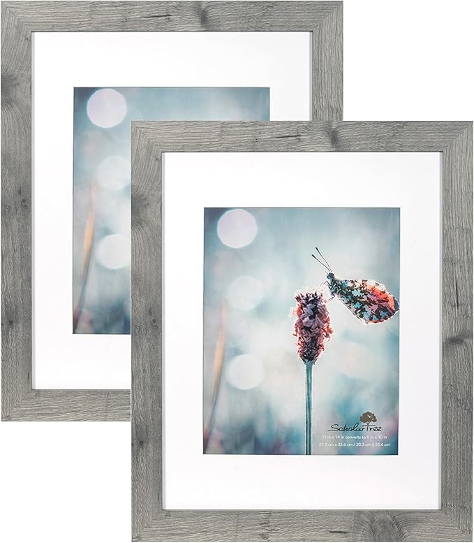 Grey 11x14 Picture Frame set of 2,Display 11x14 without Mat or 8x10 with Mat，Wall Gallery Photo Frames