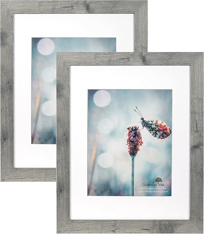 Grey 11x14 Picture Frame set of 2,Display 11x14 without Mat or 8x10 with Mat，Wall Gallery Photo Frames