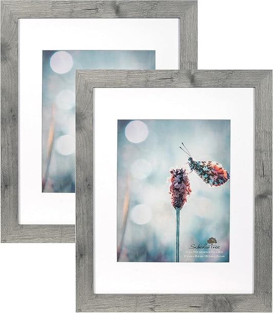 Grey 11x14 Picture Frame set of 2,Display 11x14 without Mat or 8x10 with Mat，Wall Gallery Photo Frames