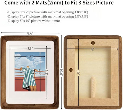 FLECHAZO 8x10 Picture Frame Wood with 5x7 and 6x8 Mat, Natural Solid Walnut Wooden 8 by 10 Photo Frames for Tabletop or Wall Mounting Display