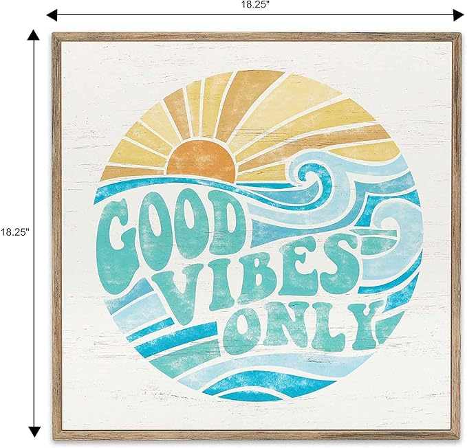 Open Road Brands Good Vibes Only Wall Art - Retro Beachy Wood Wall Decor for Living Room, Sunroom or Bathroom