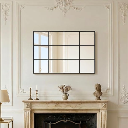 Anpark Windowpane Wall Mirror 24"x36" Black Wall Mounted Art Pane Mirror Farmhouse Decorative Mirror Leaning Hanging Wall Mirror for Bedroom Living Room Entrance Hallway Wall Decor