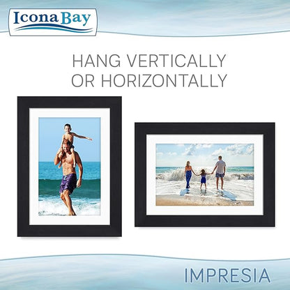 Icona Bay 5x7 Picture Frame Set w/Removable Mat to 4x6 (Black, 10 Pack), Simple Modern Design, Table Top Kickstand and Wall Hanging Hooks Included, Impresia Collection