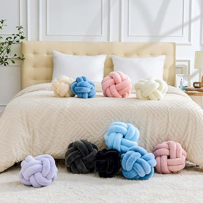 Knot Pillow Ball, Soft Home Decorative Throw Pillows Cushion, Round Changeability Knotted Pillows, Modern Home Handmade Cushions for Bedroom, Sofa, Couch (11 Inch, Blue)