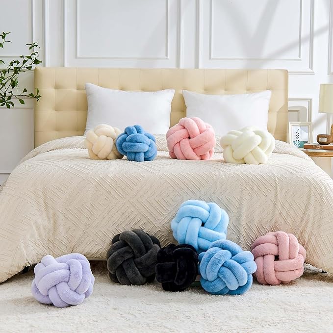 Knot Pillow Ball, Soft Home Decorative Throw Pillows Cushion, Round Changeability Knotted Pillows, Modern Home Handmade Cushions for Bedroom, Sofa, Couch (11 Inch, Beige)