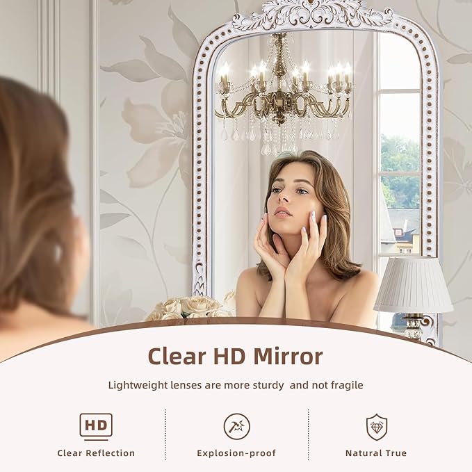HOITUZYUS French Vintage Statement Wall Mirror: 38x28 Inch Baroque Arched Mirror - Ornate Antique Decorative Mirrors for Fireplace, Entryway, Bedroom, Bathroom - Home Decor for Living Room