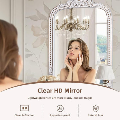 HOITUZYUS French Vintage Statement Wall Mirror: 38x28 Inch Baroque Arched Mirror - Ornate Antique Decorative Mirrors for Fireplace, Entryway, Bedroom, Bathroom - Home Decor for Living Room
