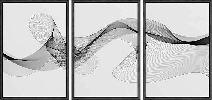SIGNLEADER Framed Canvas Print Wall Art Curly Black Smoke Ribbons Geometric Shapes Digital Art Modern Art Minimalist Relax/Calm Multicolor Dark for Living Room, Bedroom, Office - 16"x24"x3 BLACK