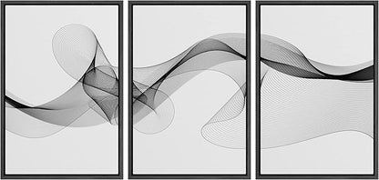 SIGNLEADER Framed Canvas Print Wall Art Curly Black Smoke Ribbons Geometric Shapes Digital Art Modern Art Minimalist Relax/Calm Multicolor Dark for Living Room, Bedroom, Office - 24"x36"x3 BLACK