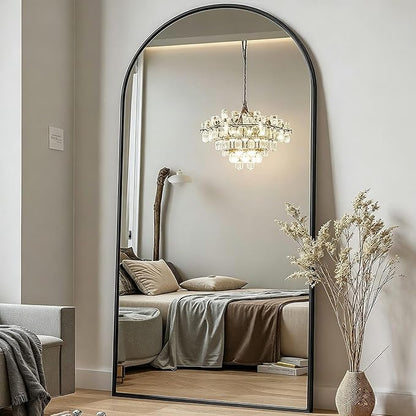 DMWOODFL 46"x90" Extra Large Arched Full Length Black Mirror - Aluminum Alloy Frame, Standing/Leaning/Wall Mounted, Modern Home Decor for Bedroom, Living Room, Cloakroom