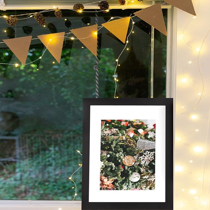 Black Wooden 11x14 Picture Frame set of 2, Display 11x14 Picture without Mat or 8x10 Picture with Mat
