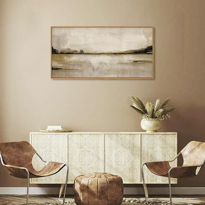 KAIRNE Neutral Abstract Landscape Framed Canvas Wall Art Set, Retro Mountain Lake Wall Decor, Vintage Tan Scenery Art Prints, Modern Nature Artwork for Living Room,Bedroom,Farmhouse,Office-40 x20 x1