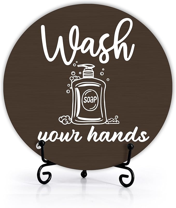 Funny Bathroom Decor, Wash Your Hands Sign, Modern Farmhouse Bathroom Decor, Hand Washing Signs For Home, Restroom Decor Plaque With Stand, Half Bath Decor, Farmhouse Rustic Bathroom Decor-42