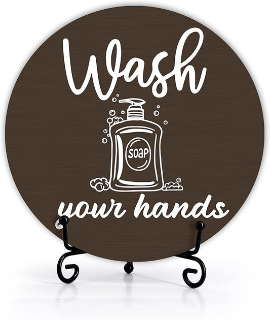 Funny Bathroom Decor, Wash Your Hands Sign, Modern Farmhouse Bathroom Decor, Hand Washing Signs For Home, Restroom Decor Plaque With Stand, Half Bath Decor, Farmhouse Rustic Bathroom Decor-42