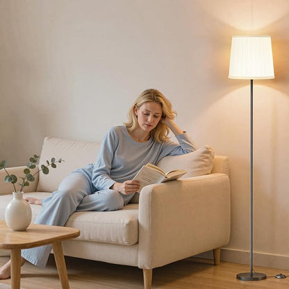SIBRILLE Floor Lamp with Pleated Shade, 62" LED Dimmable Standing Lamp with Remote & Foot Switch, Color Options, 9W E26 Bulb Included, Modern Reading Light for Living Room Bedroom Office Corner, Black