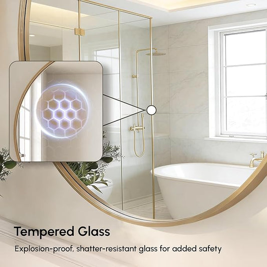 USHOWER Gold Bathroom Mirrors for Over Sink, 30 Inch Circle Mirror with Metal Frame, Wall Mirror for Vanity, Entryway, Living Room, Hallway and Bedroom Decor