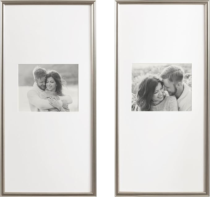 Kate and Laurel Adlynn Rectangular Panel Picture Frame Set of 2, 14 x 30 matted to 8 x 10, Silver, Modern Two-Piece Photo Frame Set for Gallery Wall Decor in Living Room Wall Display
