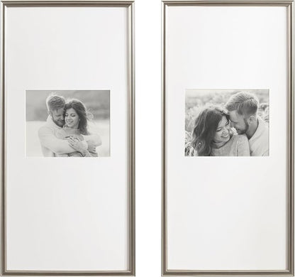 Kate and Laurel Adlynn Rectangular Panel Picture Frame Set of 2, 14 x 30 matted to 8 x 10, Silver, Modern Two-Piece Photo Frame Set for Gallery Wall Decor in Living Room Wall Display