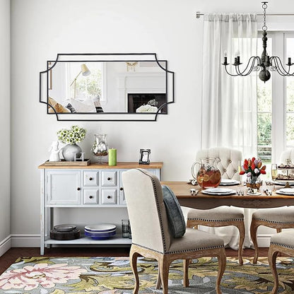 Large Black Mirror for Wall, 47''X24'' Decorative Mirror with Metal Frame for Living Room, Elegant Scalloped Mirror for Entryway, Dining Room, Mantel Decor