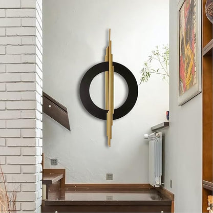 JFUJFU Large Black And Gold Metal Art 3d Wall Decor with Geometric Round & Line for Living Room & Bedroom